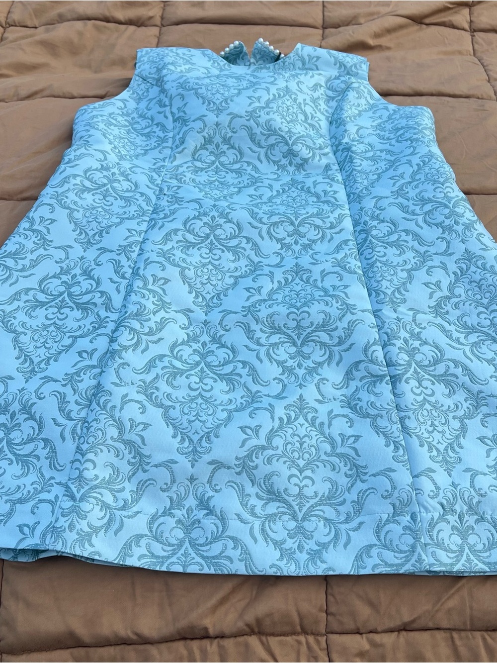 NWT Bridgerton A-Line Mini Dress Regency Blue Brocade Pearl Heart Cut Out